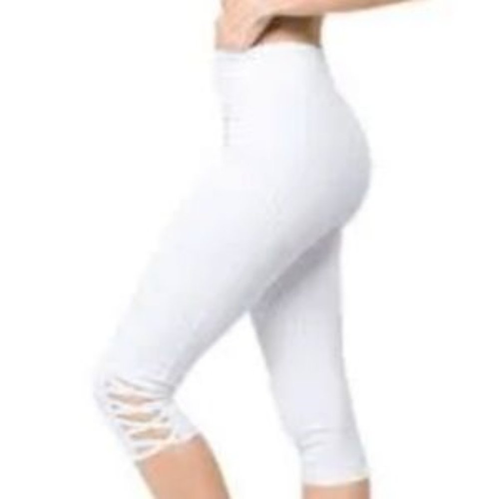 Aerie White Lattice Capri Pocket Leggings Size L NWOT